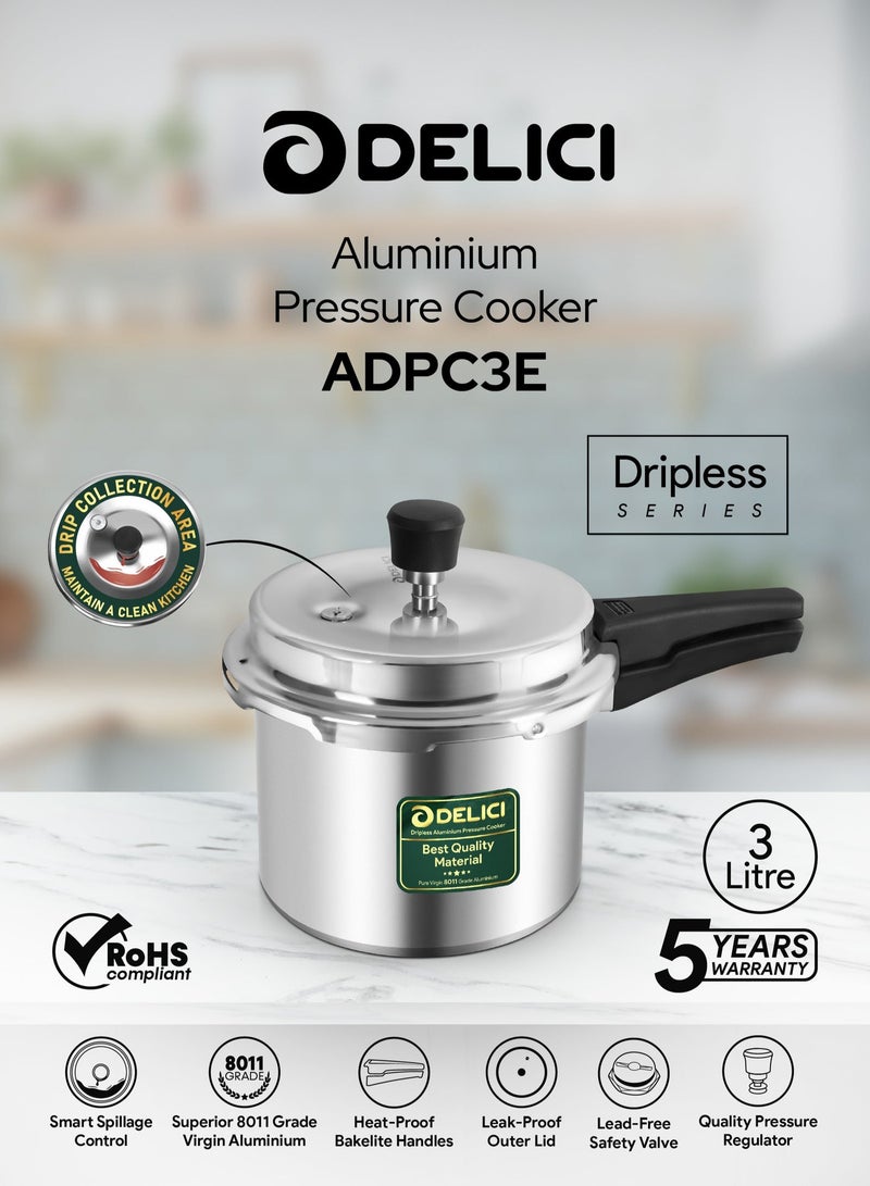 ديليتشي 3لترات قدر ضغط ألومنيوم بسعة 3 لتر، مانع للتسرب - مصنوع من الألومنيوم النقي عالي الجودة، نظام ذكي للتحكم في الانسكاب، تسخين حراري عالي الكفاءة، منظم جودة، غطاء محكم الإغلاق، مقبض مقاوم للحرارة، قاعدة مقاومة للانتفاخ، مثالي لتحضير الطعام في المطبخ - ADPC3E None - Image 2